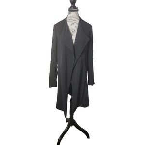 Rachel Zoe‎ Womens XS Black Trench Coat Waterfall Drape Open Front